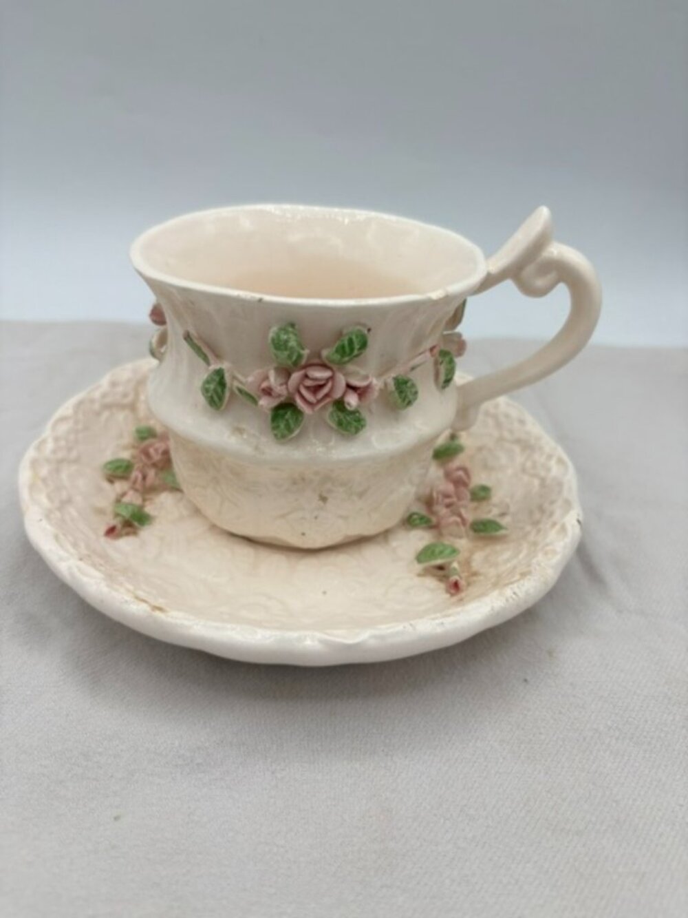 Holland Vintage 1994 Capodimonte Pink Rose Cup/Saucer Set